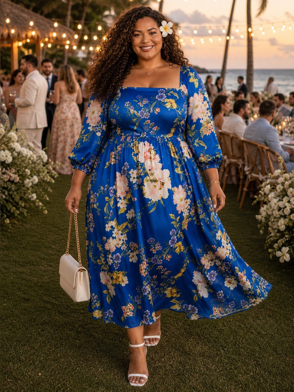 Blue Floral NWT Midi Dress 3X | Flowy Romantic Luxe